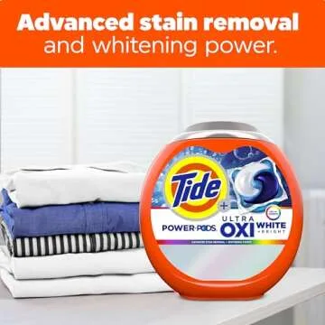 Tide Power PODS Plus Ultra OXI White and Bright Laundry Detergent, Advanced Stain Removal and Whitening Power, 45 Count, Tide Pods Laundry Detergent, Laundry Pods Detergent