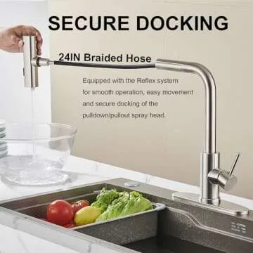 Brushed Nickel Single Hole Kitchen Sink Faucet with Pull Down Sprayer, Single Handle, High Flow Water, Pull Out Tap, Stainless Steel Tall Kitchen Faucet, Touch On for Effortless Control and Durability