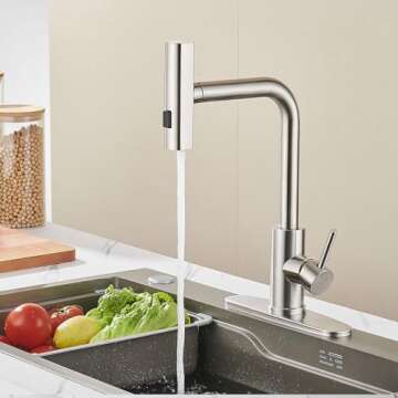 Brushed Nickel Single Hole Kitchen Sink Faucet with Pull Down Sprayer, Single Handle, High Flow Water, Pull Out Tap, Stainless Steel Tall Kitchen Faucet, Touch On for Effortless Control and Durability