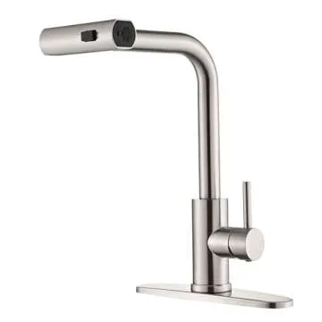 Brushed Nickel Single Hole Kitchen Sink Faucet with Pull Down Sprayer, Single Handle, High Flow Water, Pull Out Tap, Stainless Steel Tall Kitchen Faucet, Touch On for Effortless Control and Durability