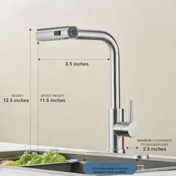 Brushed Nickel Single Hole Kitchen Sink Faucet with Pull Down Sprayer, Single Handle, High Flow Water, Pull Out Tap, Stainless Steel Tall Kitchen Faucet, Touch On for Effortless Control and Durability