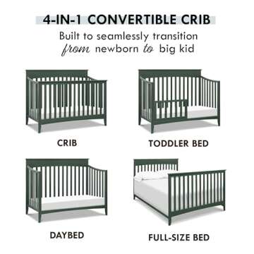 DaVinci Grove 4-in-1 Convertible Crib - GREENGUARD Gold Certified Crib - Baby Crib Convertible to Toddler Bed, Daybed & Full-Size Bed - Wooden Baby Crib with 4 Adjustable Heights - Forest Green