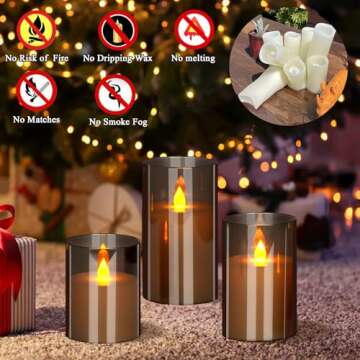 wemarry Flameless LED Candles with Remote Set of 3 Battery-Operated Acrylic Gray Pillars, 4", 5", 6"...