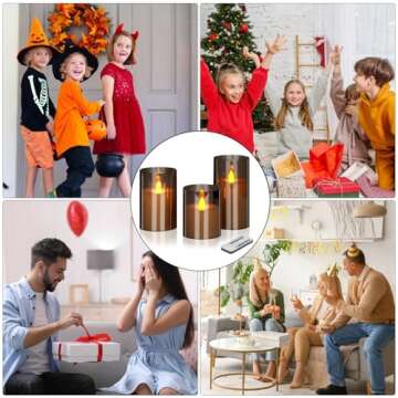wemarry Flameless LED Candles with Remote Set of 3 Battery-Operated Acrylic Gray Pillars, 4", 5", 6" x 3" Diameter Flickering Effect with Timer Ideal for Home Décor Weddings Parties, Restaurants