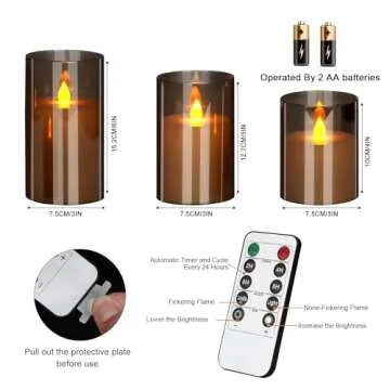 wemarry Flameless LED Candles with Remote Set of 3 Battery-Operated Acrylic Gray Pillars, 4", 5", 6" x 3" Diameter Flickering Effect with Timer Ideal for Home Décor Weddings Parties, Restaurants