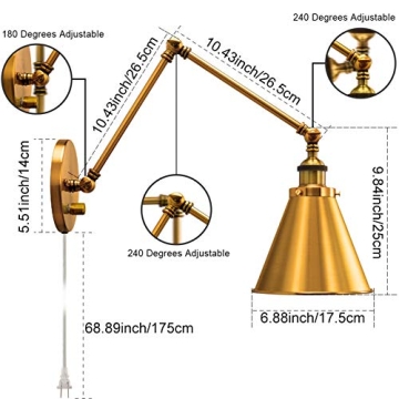Adjustable Brass Wall Sconce for Bedroom Reading Lamp