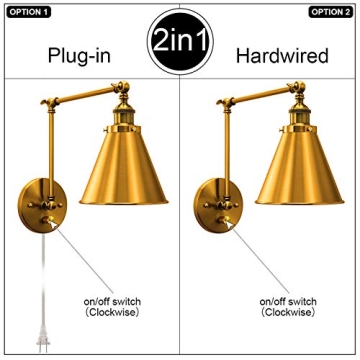 Adjustable Brass Wall Sconce for Bedroom Reading Lamp