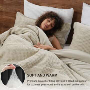 PHF Ultra Soft Waffle Weave Comforter Set King Size, 3 Pieces Lightweight Breathable Comfy Bedding S...