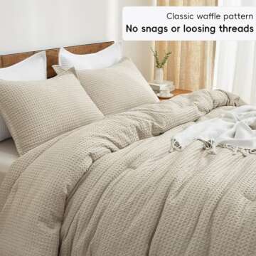 PHF Ultra Soft Waffle Weave Comforter Set King Size, 3 Pieces Lightweight Breathable Comfy Bedding Set for All Season, Comfy Textured 1 Comforter with 2 Pillow Shams, Linen