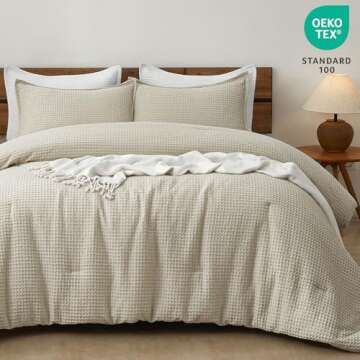 PHF Ultra Soft Waffle Weave Comforter Set King Size, 3 Pieces Lightweight Breathable Comfy Bedding Set for All Season, Comfy Textured 1 Comforter with 2 Pillow Shams, Linen