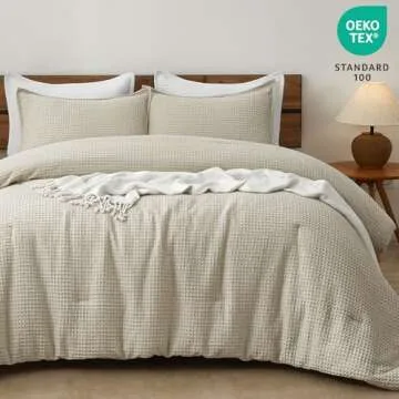 PHF Ultra Soft Waffle Weave Comforter Set King Size, 3 Pieces Lightweight Breathable Comfy Bedding Set for All Season, Comfy Textured 1 Comforter with 2 Pillow Shams, Linen