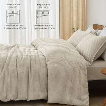 PHF Ultra Soft Waffle Weave Comforter Set King Size, 3 Pieces Lightweight Breathable Comfy Bedding Set for All Season, Comfy Textured 1 Comforter with 2 Pillow Shams, Linen