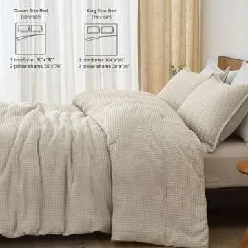 PHF Ultra Soft Waffle Weave Comforter Set King Size, 3 Pieces Lightweight Breathable Comfy Bedding Set for All Season, Comfy Textured 1 Comforter with 2 Pillow Shams, Linen