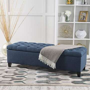 Christopher Knight Home Ottilie Fabric Storage Ottoman, Dark Blue, 17.75"D x 51.5"W x 15.75"H