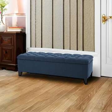 Christopher Knight Home Ottilie Fabric Storage Ottoman, Dark Blue, 17.75"D x 51.5"W x 15.75"H