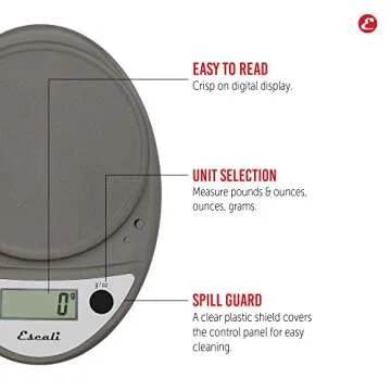 Escali Primo Digital Food Scale Multi-Functional Kitchen Scale and Baking Scale for Precise Weight Measuring and Portion Control, 8.5 x 6 x 1.5 inches, Metallic