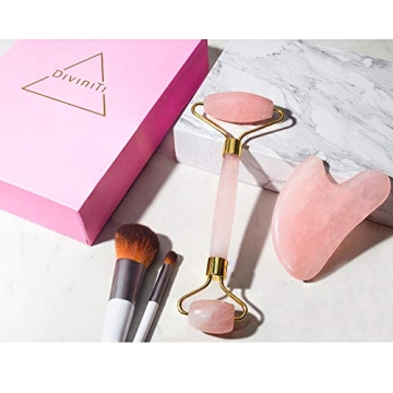 Rose Quartz Face Roller & Gua Sha Set by DiviniTi