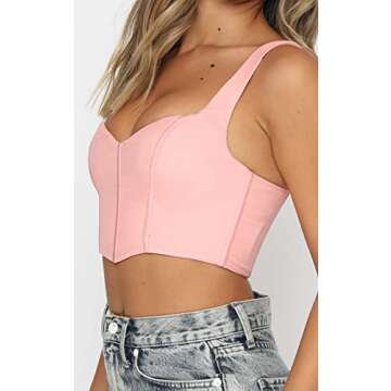 Women Y2k Corset Brami Crop Top Sexy V Neck Plunging Tight Plain Cropped Tank Tops Rave Euphoria Out...