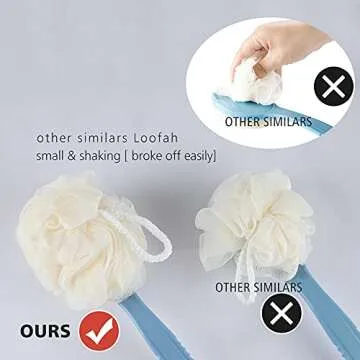 Shower Body Brush with Bristles and Loofah,Back Scrubber Bath Mesh Sponge with Curved Long Handle for Skin Exfoliating Bath, Massage Bristles Suitable for Wet or Dry, Men and Women (Grey)