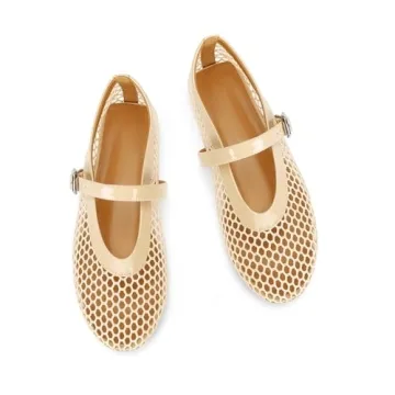 DOEYG Comfortable Nude Mesh Ballet Flats for Women