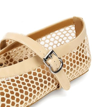 DOEYG Comfortable Nude Mesh Ballet Flats for Women