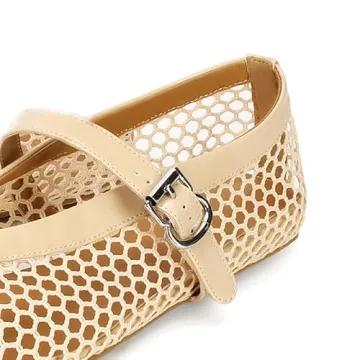 DOEYG Comfortable Nude Mesh Ballet Flats for Women
