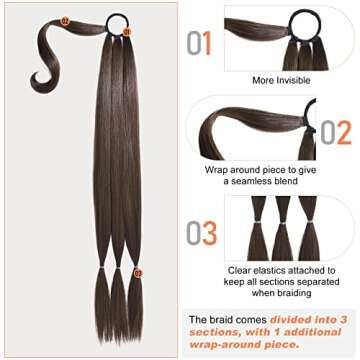 SEIKEA Upgraded Long Braid Ponytail Extension with Elastic Tie Straight Sleek Wrap Around Braid Hair...
