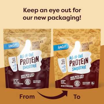 FlavCity Protein Powder Smoothie, Chocolate Peanut Butter - 100% Grass-Fed Whey Protein Smoothie wit...