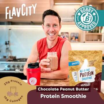 FlavCity Protein Powder Smoothie, Chocolate Peanut Butter - 100% Grass-Fed Whey Protein Smoothie with Collagen (25g of Protein) - Gluten Free & No Added Sugars (37.74 oz)