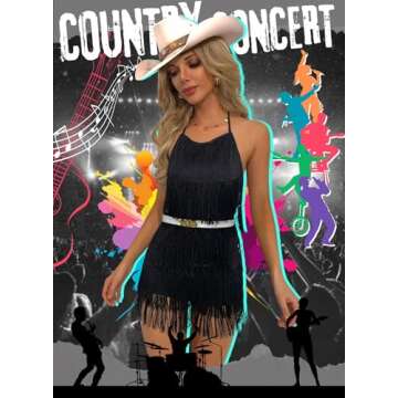 Ella Lust Sexy Backless Fringe Dress Jumpsuit - Western Country Concert Cowgirl Outfit for Women Nashville Tassel Romper(Black,M,1074a)