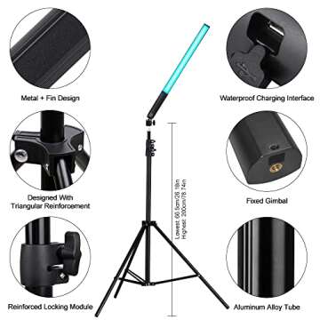 RGB Handheld LED Video Light, Wand Stick Photography Light 9 Colors with 68" to 78.7" Tripod & Remot...