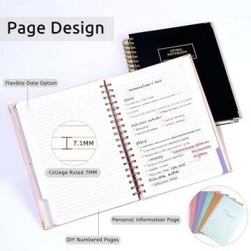 Stylish Hardcover Spiral Notebook with Colorful Dividers