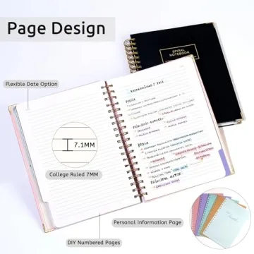 Stylish Hardcover Spiral Notebook with Colorful Dividers