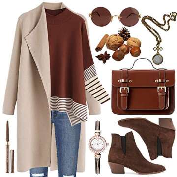 CHICWISH Women's Caramel Striped Oversize Soft Knit Cape Sweater Pullover, Size S-M