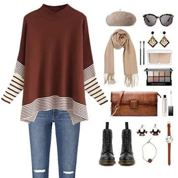 CHICWISH Women's Caramel Striped Oversize Soft Knit Cape Sweater Pullover, Size S-M