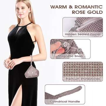 JIAN YA NA Fashion Women Rhinestone Trihedral Clutch Evening Bag Bling Zipper Wedding Purse