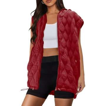 SENSERISE Womens Oversized Puffer Vest Sleeveless Quilted Jacket Zip Up Hoodie Winter Coat with Pock...