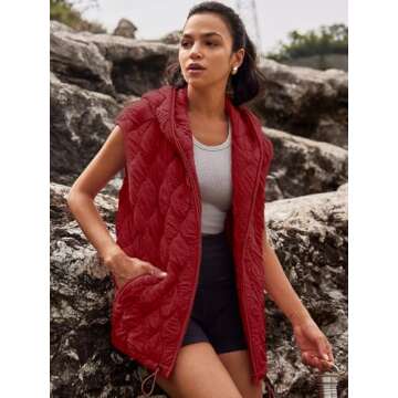 SENSERISE Womens Oversized Puffer Vest Sleeveless Quilted Jacket Zip Up Hoodie Winter Coat with Pockets Padded Gilet(Cherry Red,S)