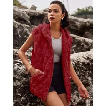 SENSERISE Womens Oversized Puffer Vest Sleeveless Quilted Jacket Zip Up Hoodie Winter Coat with Pockets Padded Gilet(Cherry Red,S)