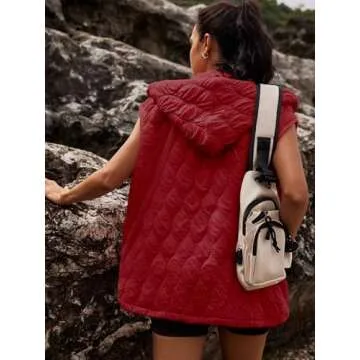 SENSERISE Womens Oversized Puffer Vest Sleeveless Quilted Jacket Zip Up Hoodie Winter Coat with Pockets Padded Gilet(Cherry Red,S)