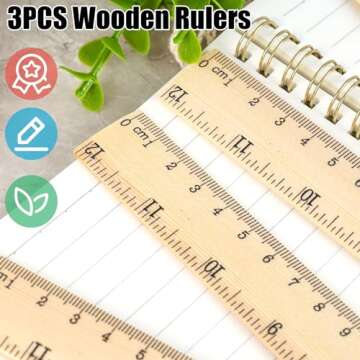 Koogel 3PCS Wooden Rulers Bulk, Wood Ruler 12inch/30cm Measuring Rulers 2 Scale for Kids Students Office School Supplies Classroom