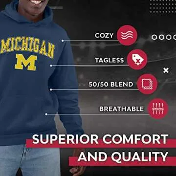 Campus Colors Officially Licensed Hooded Sweatshirt with Arch & Logo Design, Soft Style, Unisex Fit (Michigan Wolverines - Navy, X-Large)