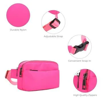 Jessie & James Crossbody Nylon Waist Pack with Adjustable Buckle Strap Fashion Multi Pocket Belt Bag| Neon Pink