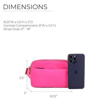 Jessie & James Crossbody Nylon Waist Pack with Adjustable Buckle Strap Fashion Multi Pocket Belt Bag| Neon Pink