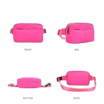 Jessie & James Crossbody Nylon Waist Pack with Adjustable Buckle Strap Fashion Multi Pocket Belt Bag| Neon Pink