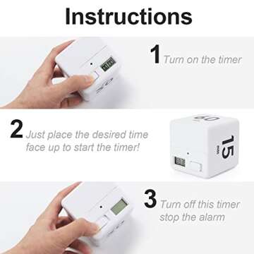 Feilifan Cube Timer, Kitchen Timer Kids Timer for ADHD Productivity Workout Flip Timer Classroom for StudyTime Countdown Management Settings 1 3 5 10 Minutes, White