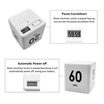 Feilifan Cube Timer, Kitchen Timer Kids Timer for ADHD Productivity Workout Flip Timer Classroom for StudyTime Countdown Management Settings 1 3 5 10 Minutes, White