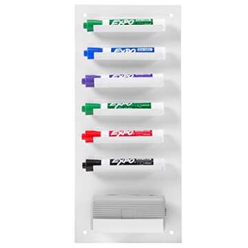 MyGift Wall Mounted White Metal Whiteboard Dry Erase Marker Holder with 7 Slots for Markers and Eraser