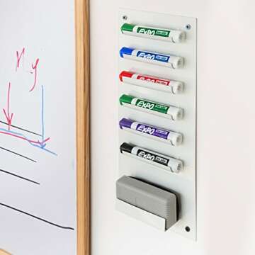 MyGift Wall Mounted White Metal Whiteboard Dry Erase Marker Holder with 7 Slots for Markers and Eraser