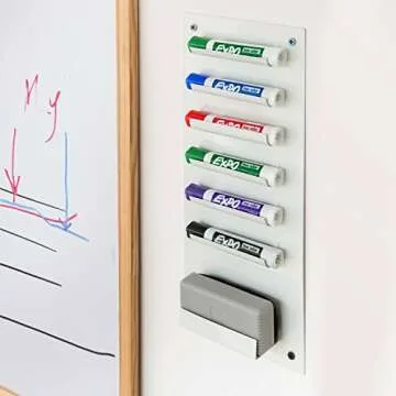 MyGift Wall Mounted White Metal Whiteboard Dry Erase Marker Holder with 7 Slots for Markers and Eraser